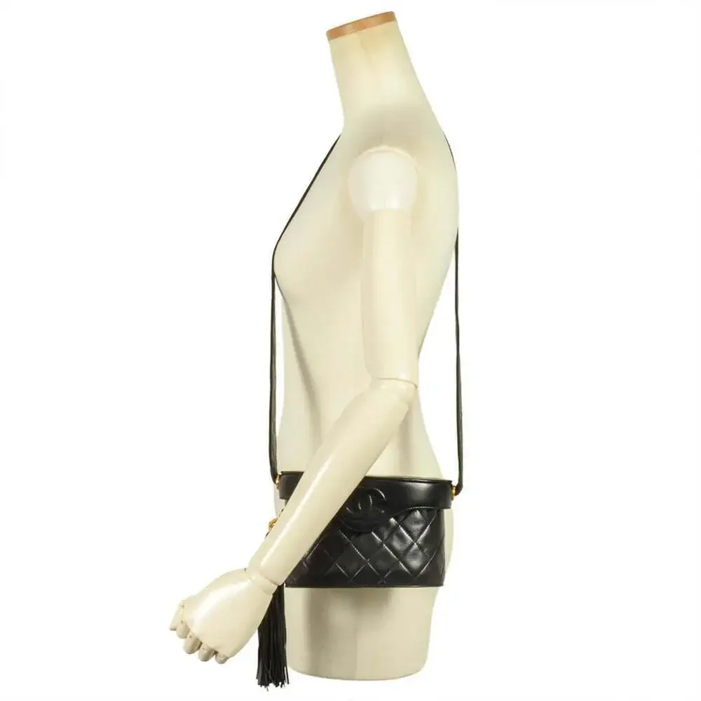 CHANEL Black Lambskin Leather Logo Shoulder Bag